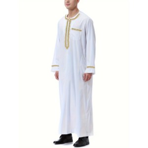 Vente chaude Islamique Solide Plus La Taille Automne À Manches Longues Hommes Thobe Arab Jubba avec Fermeture Éclair - Product Image 4