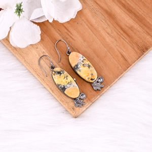 Pendientes colgantes de latón rutenio negro hechos a mano Bumble Bee Jasper Gemstone Classic última joyería de boda para mujer regalo nupcial - Product Image 6