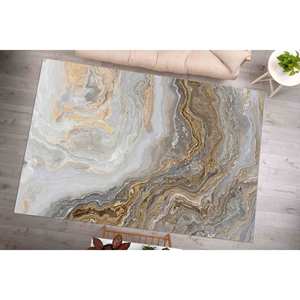 Tapis en marbre beige brun : Tapis abstrait antidérapant et doux, avec poils longs - Product Image 3