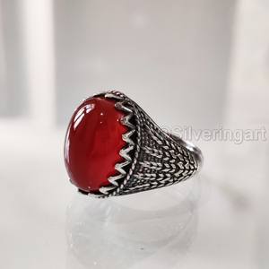 Bague en argent sterling 925 pour homme, pierre précieuse onyx rouge naturel, pierre de naissance de décembre, toutes tailles, bijoux arabes orientaux, vente en gros - Product Image 3