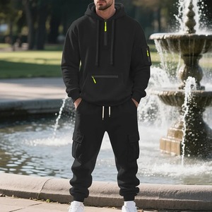 Vêtements de sport décontractés en polaire respirant et écologique pour homme, imprimé, automne-hiver, fermeture éclair, sweat-shirt, pantalon de travail multi-poches, design 2 en 1 - Product Image 4