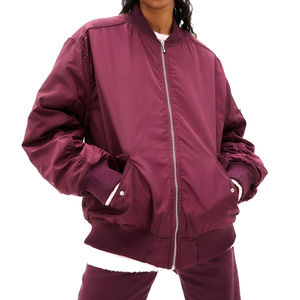 Chaqueta recortada de satén para mujer de colores sólidos al por mayor, ropa de calle con cremallera frontal y cuello redondo, chaquetas de satén para mujer de talla personalizada - Product Image 2