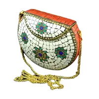 Bolso de mano con mosaico de cristal para mujer y niña, bandolera de mano con mosaico de colores, color blanco, estilo étnico, para fiesta nupcial