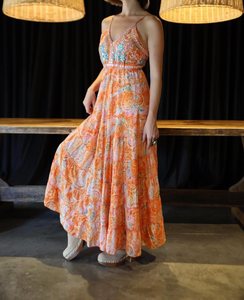 Vestido Largo Estilo Bohemio de Poliéster/Algodón Naranja, Cuello en V, Sin Mangas, con Patrón Paisley Detallado y Bordado, Lavable - Product Image 2