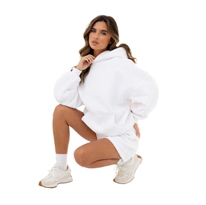 Sweat-shirt oversize pour femme en coton 50% et polyester 50%, blanc, streetwear, épaules tombantes, coupe décontractée, mode, vêtements d'hiver - Product Image 4