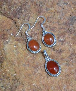 Bijoux en cornaline et pierres précieuses pour femmes, ensemble de boucles d'oreilles pendentifs en argent sterling 925, tendance faite à la main - Product Image 1