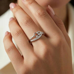 NOVAMART Fine Free <b>Size</b> Heart Love Silver Zircon Trendy <b>Ring</b>-Engagement <b>Adjustable</b> Opening Wholesale Export - Product Image 2