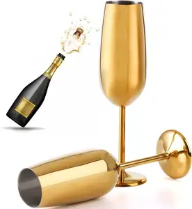 Metall Weingläser Edelstahl Champagnerflöten Kupfer vergoldet Gold Silber Rotwein-Gläser Gläser