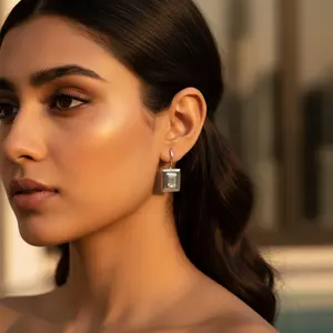 Elegantes Pendientes Cuadrados de Plata para Mujer con Diamantes de Corte Princesa y Esmeralda, Joyería Moderna para Regalo de Compromiso - Product Image 3