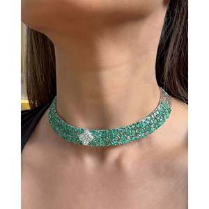 Emerald Pearl Choker Necklace in 14k Gold Plated Moissanite Wedding Jewelry <b>Gift</b> - Product Image 3