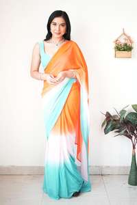 Designer indien de vente à l'exportation Plaine GEORGETTE Designer Sari Dernier sari exclusif pour look ethnique Adultes Mariages Superbe - Product Image 6