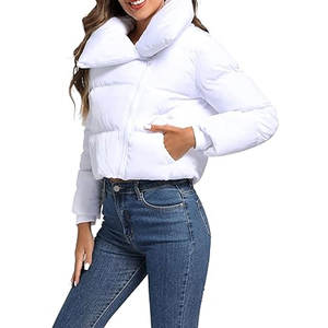 Chaquetas de plumón con cuello levantado de Color sólido a la moda de invierno personalizadas, chaqueta transpirable corta con cremallera acolchada para mujer - Product Image 2