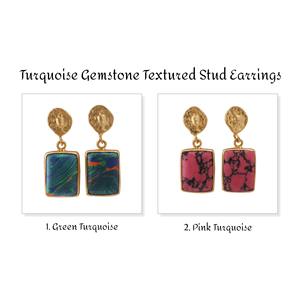 Jolies boucles d'oreilles en pierres précieuses turquoise rose plaqué or Designer bijoux suspendus Rectangle goutte Style boucles d'oreilles Push Back - Product Image 5