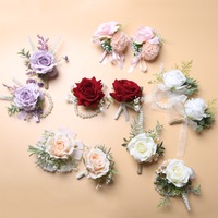 XQNew Arrival Vintage Peony Hydrangea Sutra Mewah Pengantin Pengiring Pengantin Pernikahan Bunga Pergelangan Tangan Pengantin Pria Best Man Corsage