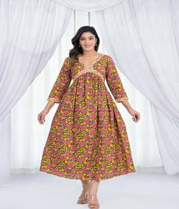 Vêtement ethnique indien, longue robe élégante pour femmes, bouton, 100% coton, Kurti de fête, prix de gros - Product Image 4