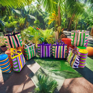 Bolsa de compras de nailon reutilizable ecológica RPET con cremallera Handloom tejido a rayas bolsas de playa de plástico reciclado diseño de logotipo de moda - Product Image 2