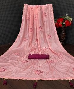 Style Bollywood nouvelle broderie de vêtements de fête à la mode avec miroir travail belle couleur rouge Saree avec chemisier uni non cousu ApparelGarment - Product Image 2