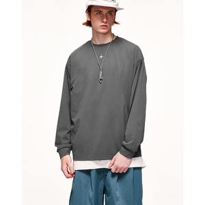 T-shirt vierge personnalisable de haute qualité 100% coton T-shirt unisexe surdimensionné solide col rond à manches longues - Product Image 1