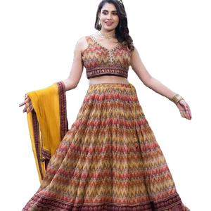 El último diseñador Pure Chinon Silk Sequence Thread Work Lehenga Choli de Fab Zone - Product Image 1