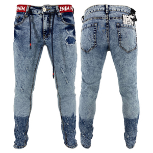 <b>Men</b> Denim Jeans Slim Fit <b>Stretch</b> Ripped Distressed Vintage Y2K Pencil Pants Streetwear Casual Eco-Friendly Breathable Custom OEM - Product Image 1