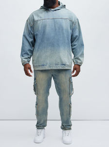 Sudadera con Capucha de Mezclilla Azul Claro para Hombre de Alta Calidad con Precio Accesible, Diseño Vintage Lavado, Producto Superior, Sudadera Clásica de Moda Urbana - Product Image 4