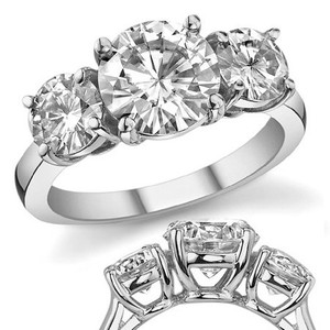 Bague de fiançailles classique de luxe SHREYA DIAM en moissanite à trois pierres brillantes, en argent sterling 925 plaqué rhodium, sertie à griffes - Product Image 1