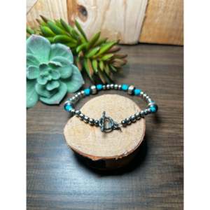Navajo Strung Kingman Turquoise & Sterling Silver <b>Bracelet</b> Cultural Collectible Jewelry - Product Image 2