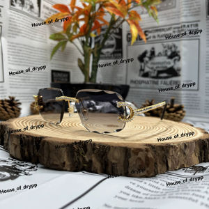 Designer Silver Rimless Iced Out Sunglasses Moissanite Diamonds Temple Luxury Fashion <b>Shades</b> For Unisex Street Style - Product Image 1