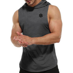 <b>Men's</b> Custom Logo <b>Sleeveless</b> <b>Pullover</b> Hoodie Winter Gym Workout Tank Top with Hood for Fitness - Product Image 1