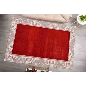 Alfombra Roja de Anatolia: Alfombra Moderna Turca Oushak con Estampado Decorativo, Alfombra Delgada No Tejida - Product Image 1