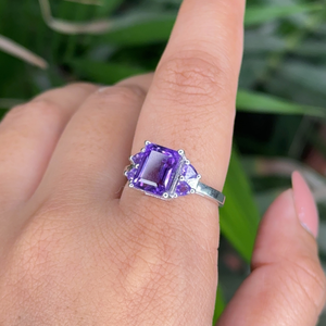 แหวนพลอยอเมทิสต์แท้แผ่นโรเดียมสไตล์คลาสสิก925สเตอร์ลิงสุดพิเศษสำหรับวันครบรอบแต่งงาน - Product Image 4