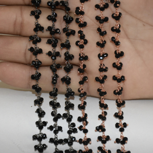 Chaîne de chapelet de grappe de perles de verre de Quartz noir plaqué cuivre noir de qualité supérieure, chaîne de perles de fil pour la fabrication de bijoux - Product Image 1