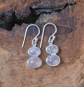 Boucles d'oreilles classiques faites à la main 925 bijoux en argent massif pour femmes 925 argent Sterling Rose Quartz pierres précieuses Boho Style boucles d'oreilles cadeau - Product Image 4