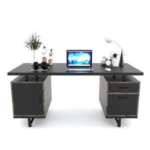 Executive 160x70cm Office <b>Desk</b> with Integrated Rubber Wood Cabinet Contemporary BGD68053 Manager <b>Work</b> <b>Desk</b> Metal Material - Product Image 5