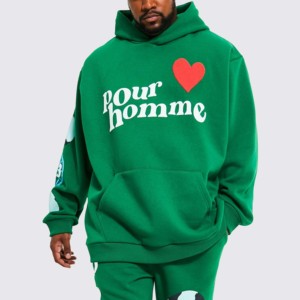 Ensemble de survêtements de luxe OEM pour hommes, sweat à capuche en coton épais, pantalon de survêtement droit à jambes larges, logo personnalisé, français, grande taille, respirant pour garçons - Product Image 2