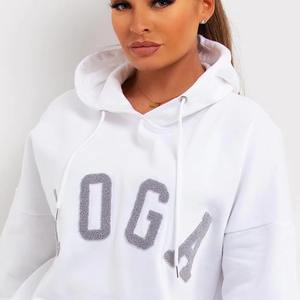 Sweat à capuche long oversize pour femme, tissu velours confortable, style décontracté, haut d'hiver pour la rue, logo sur le devant, 100% coton - Product Image 1