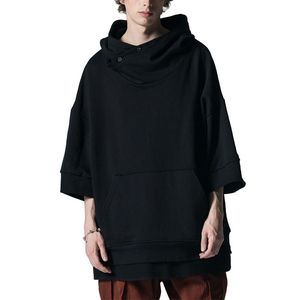 เสื้อฮู้ดคอเต่าแบบสั่งทำคุณภาพสูง สีตัดต่อ แขนสั้น ทรงหลวม ผ้าฝ้าย โอเวอร์ไซส์ สำหรับผู้ชาย - Product Image 6