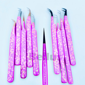 Pince à cils à paillettes violettes de haute précision Outils d'extension de cils en acier inoxydable personnalisés pour Volume Classic et Mega Fans Grip - Product Image 6