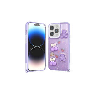 Étui de luxe 3D à paillettes liquides effet sable mouvant pour iPhone 14 Pro Max, coque en silicone gaufrée motif ours violet pour téléphone portable - Product Image 1