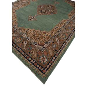 Alfombra de Lana Anudada a Mano Aalam Pae-5171 Verde, Rectangular de 9x12, con Patrón de Medallón, para Decoración de Sala de Estar o Uso en Pasillos - Product Image 2