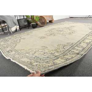 Vintage Beige <b>Turkish</b> <b>Rug</b> 6x9ft Boho Style Handmade Wool Patchwork Rectangle <b>Rugs</b> for Bedside with Latex Backing - Product Image 5