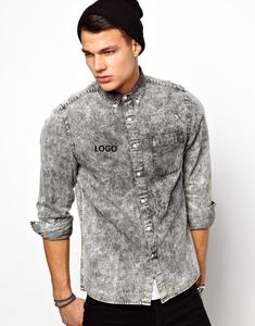 Alta calidad nueva moda Jeans camisa franela hombres algodón Stand Collar Denim impreso camisa para hombres diseñador marca camisas para hombres - Product Image 4