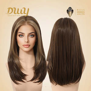 Peluca Sintética Morita-DWY 13*4 con Frente de Encaje sin Pegamento para Mujer, 16 Pulgadas, Larga, Lisa, Marrón con Reflejos - Product Image 3