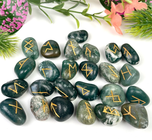 Juegos de Runas de ágata musgo Natural, cristales curativos grabados de 25 piezas, piedras de runa, juego de Runas de ágata - Product Image 4