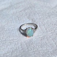 Bague en opale éthiopienne faite à la main en argent sterling 925, bijoux fins de style vintage, perle d'eau douce, diamant, tiers