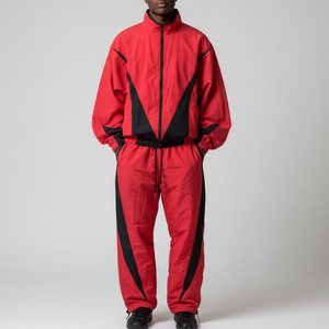 Survêtement en coton imprimé pour homme, streetwear personnalisé, coupe régulière, ensemble 2 pièces, coupe-vent, jogging, design patchwork - Product Image 3