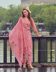 Style moderne indien Qualité d'exportation Dernier pantalon Chanderi Schfli Kurti & Dupatta Avec fournisseur de travaux de broderie à la main et de l'Inde - Product Image 3