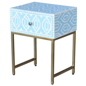 Table de chevet artisanale en incrustation d'os avec tiroirs Table de chevet élégante avec incrustation florale complexe par Artisan Craft - Product Image 6