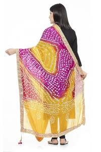 Bandhani Dupatta & Gotta Patti Latkan de mujer étnica multicolor en tela de seda bufanda de boda Rajasthani Dupatta - Product Image 4