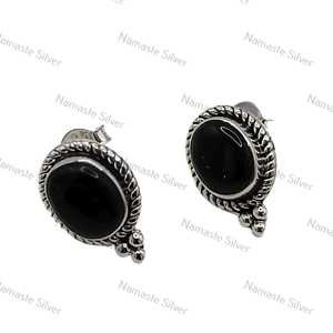 925 Sterling Silver Black Onyx <b>Earrings</b> July Birthstone Jewelry Natural Oval Onyx Stud <b>Posts</b> Gold Main Material Handmade Unique - Product Image 3